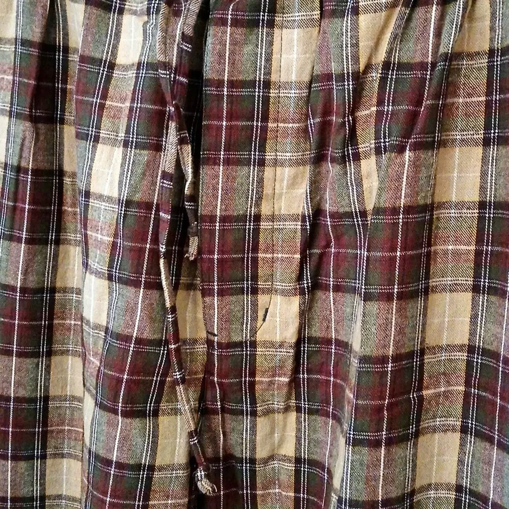 Basic Options Natural Choice Marroon Tan Plaid Loungwear Pajama Pants